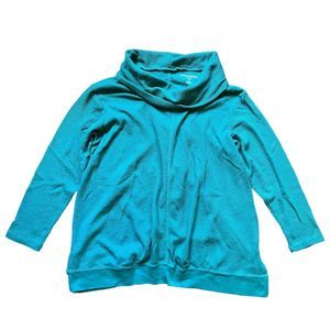 Woman Within Size M (14/16) Teal Blue Green Thermal Waffle Cowl Neck Tunic Top